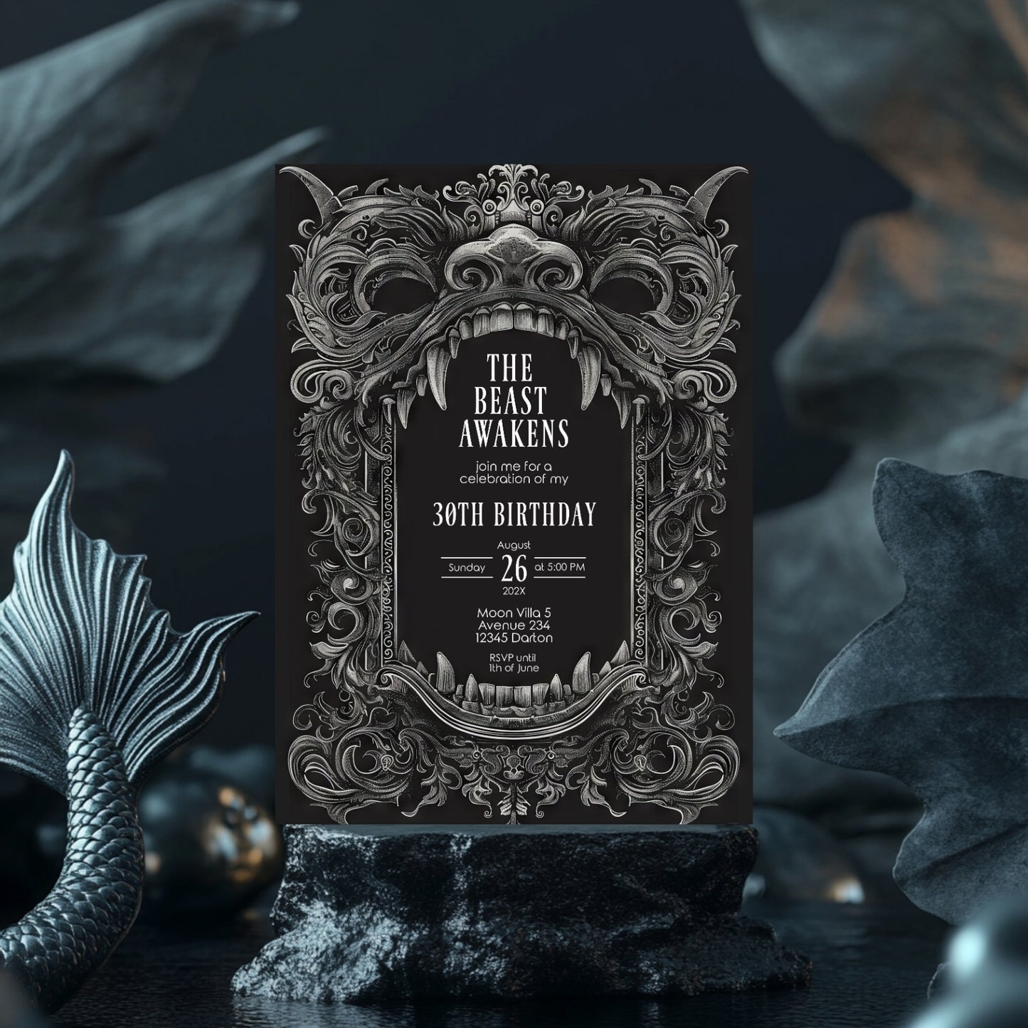 Gothic Dragon Birthday Party Invitation | Mystical Chinese Artistry Blend