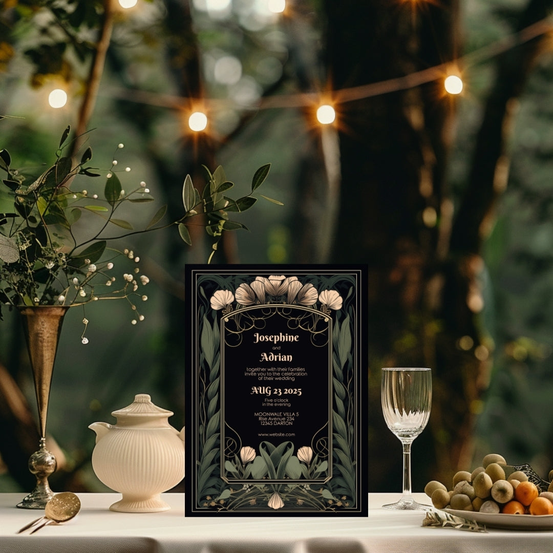 Floral Art Deco Gothic Wedding Invitation