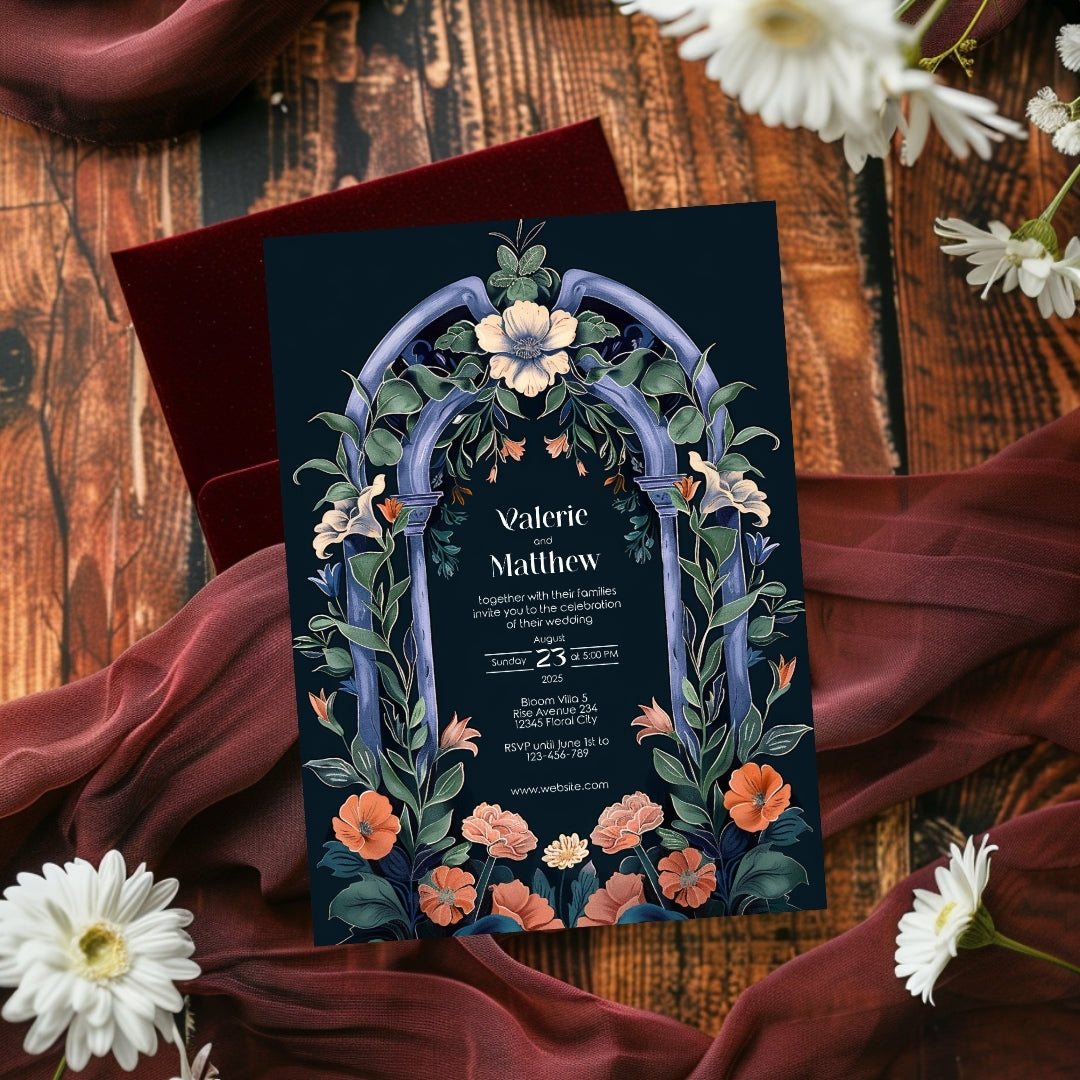 Enchanted Colorful Gothic Folk Garden Wedding Invitation