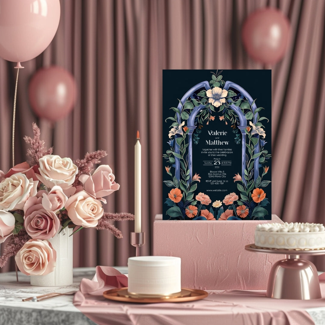 Enchanted Colorful Gothic Folk Garden Wedding Invitation