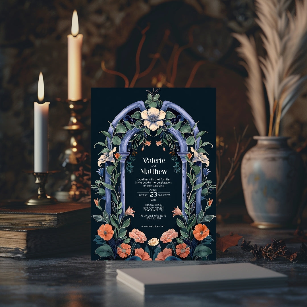Enchanted Colorful Gothic Folk Garden Wedding Invitation