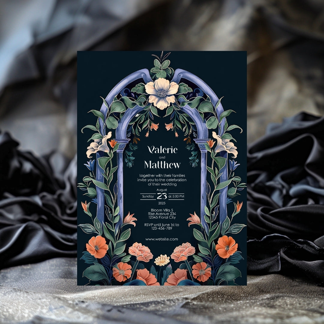 Enchanted Colorful Gothic Folk Garden Wedding Invitation