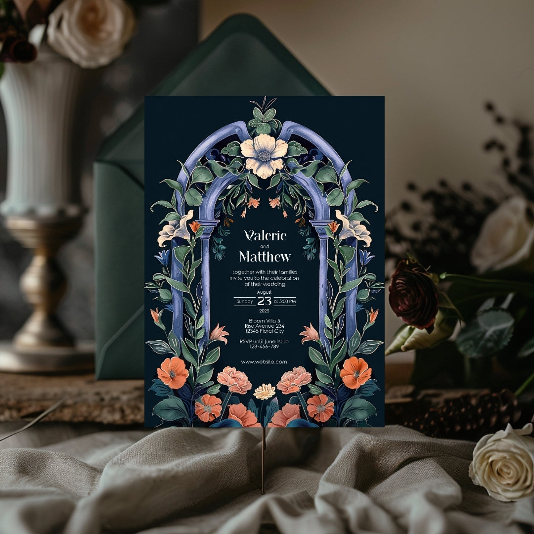 Enchanted Colorful Gothic Folk Garden Wedding Invitation