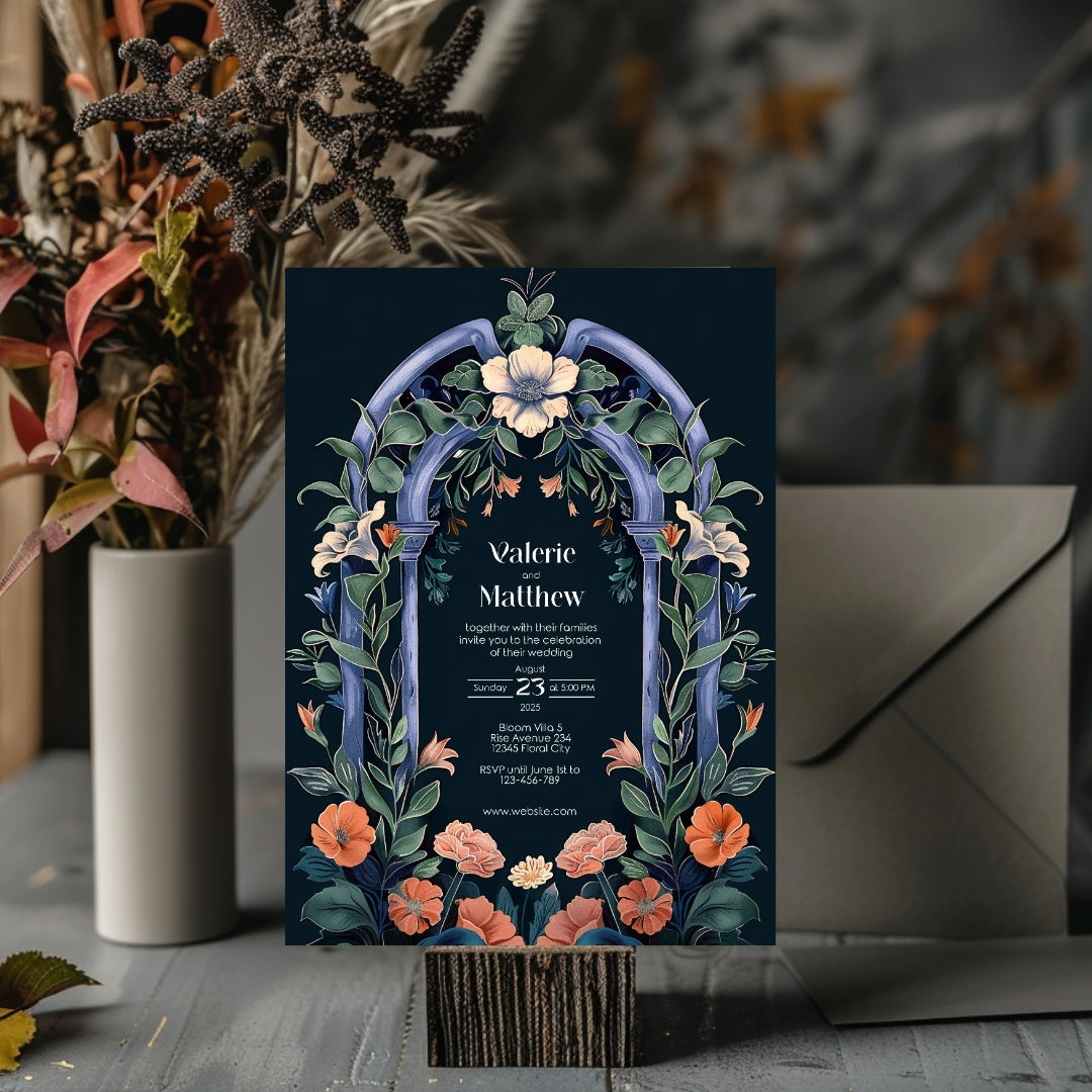 Enchanted Colorful Gothic Folk Garden Wedding Invitation