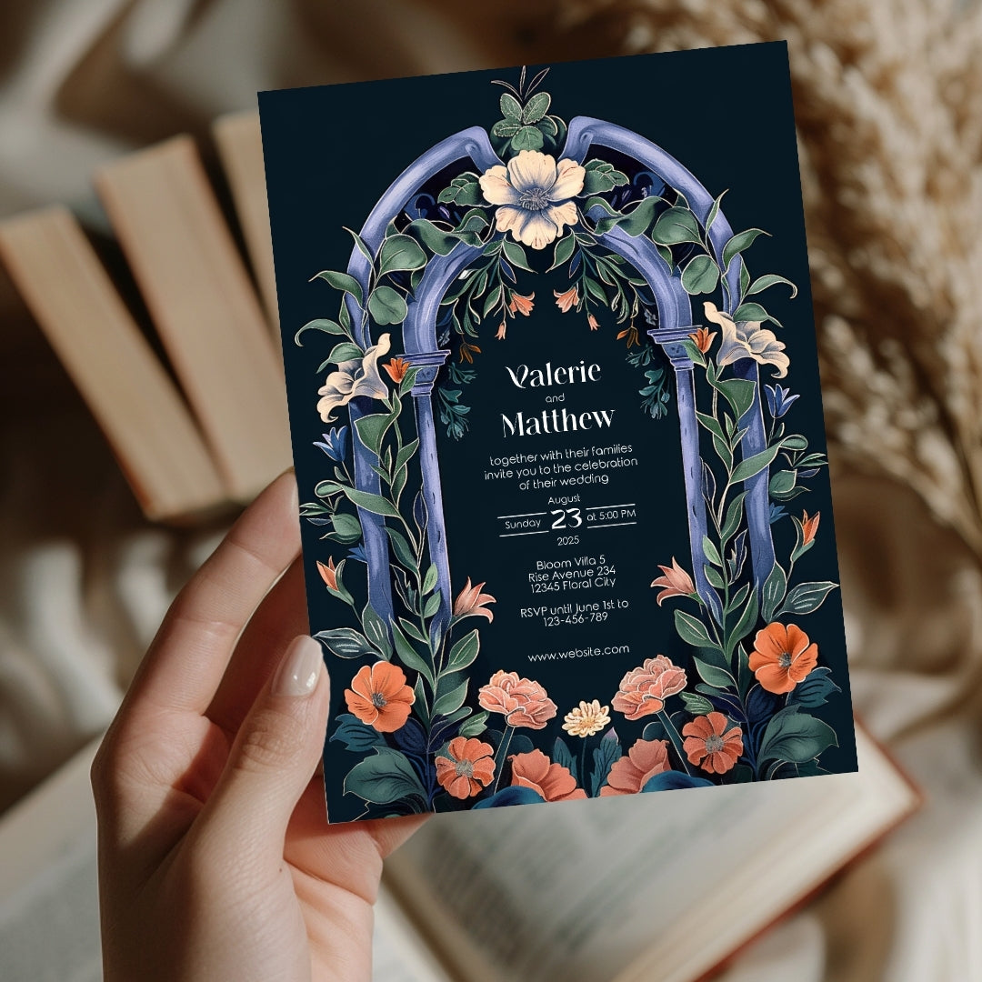Enchanted Colorful Gothic Folk Garden Wedding Invitation