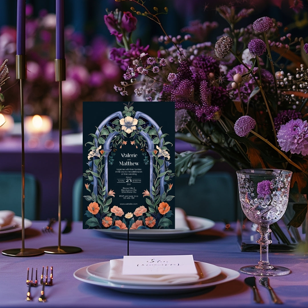 Enchanted Colorful Gothic Folk Garden Wedding Invitation