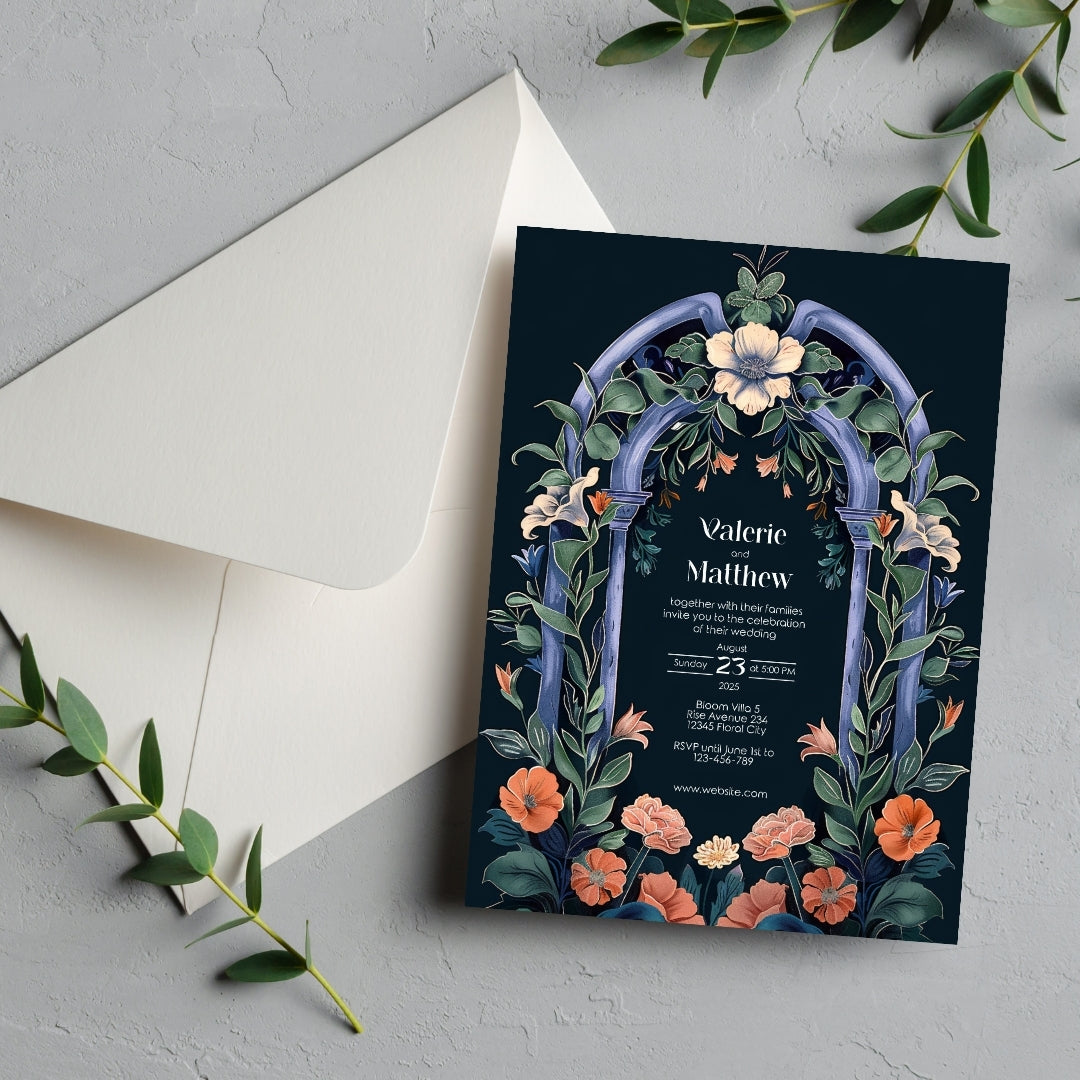 Enchanted Colorful Gothic Folk Garden Wedding Invitation