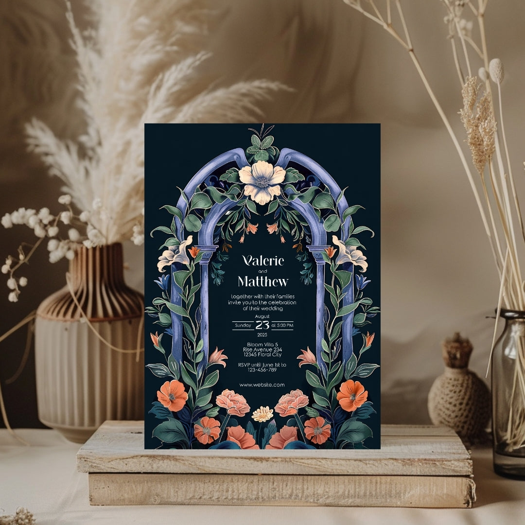 Enchanted Colorful Gothic Folk Garden Wedding Invitation