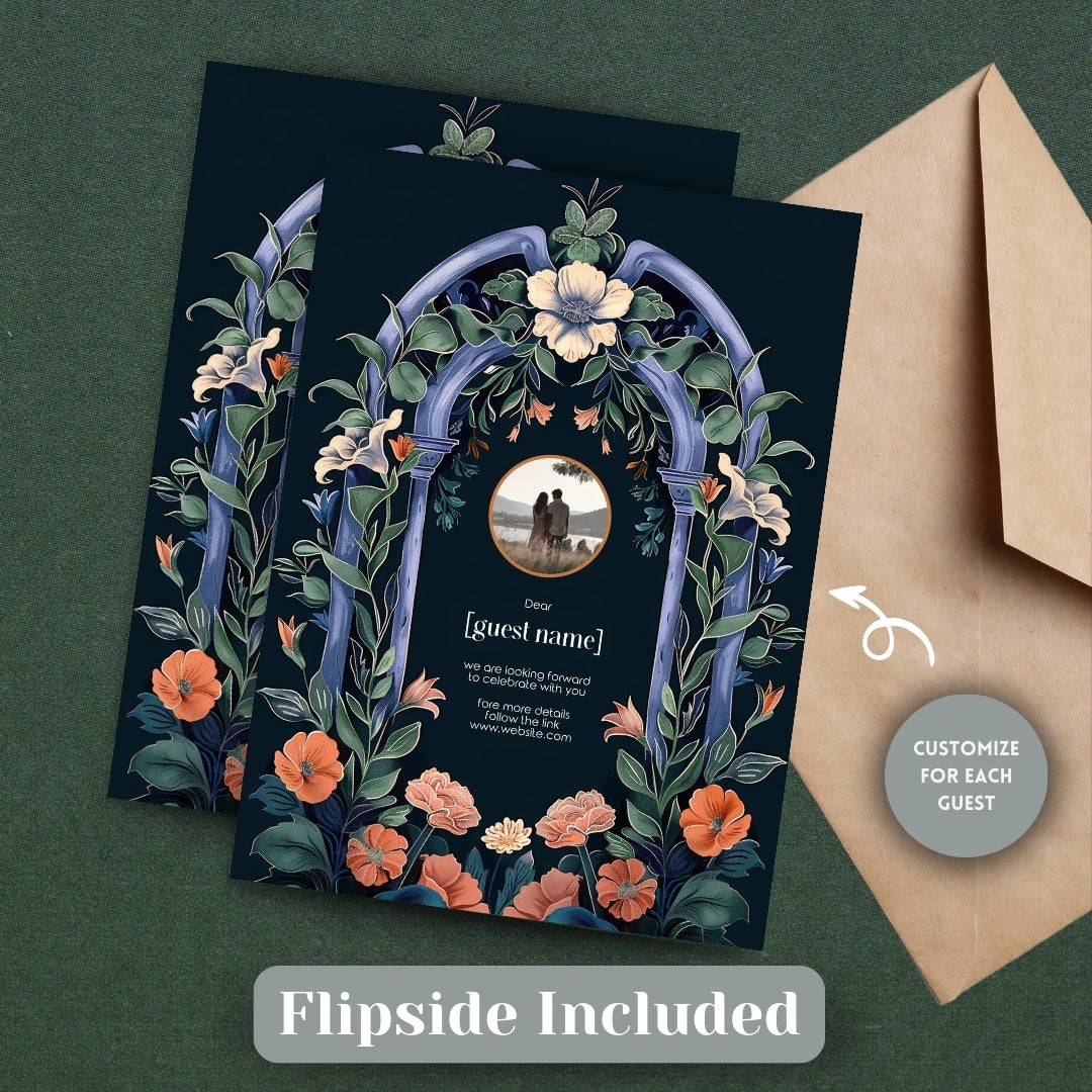 Enchanted Colorful Gothic Folk Garden Wedding Invitation