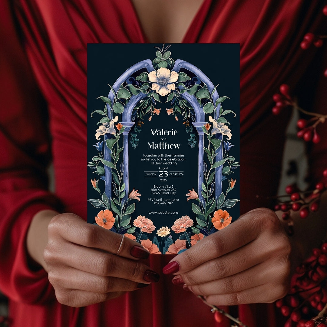 Enchanted Colorful Gothic Folk Garden Wedding Invitation