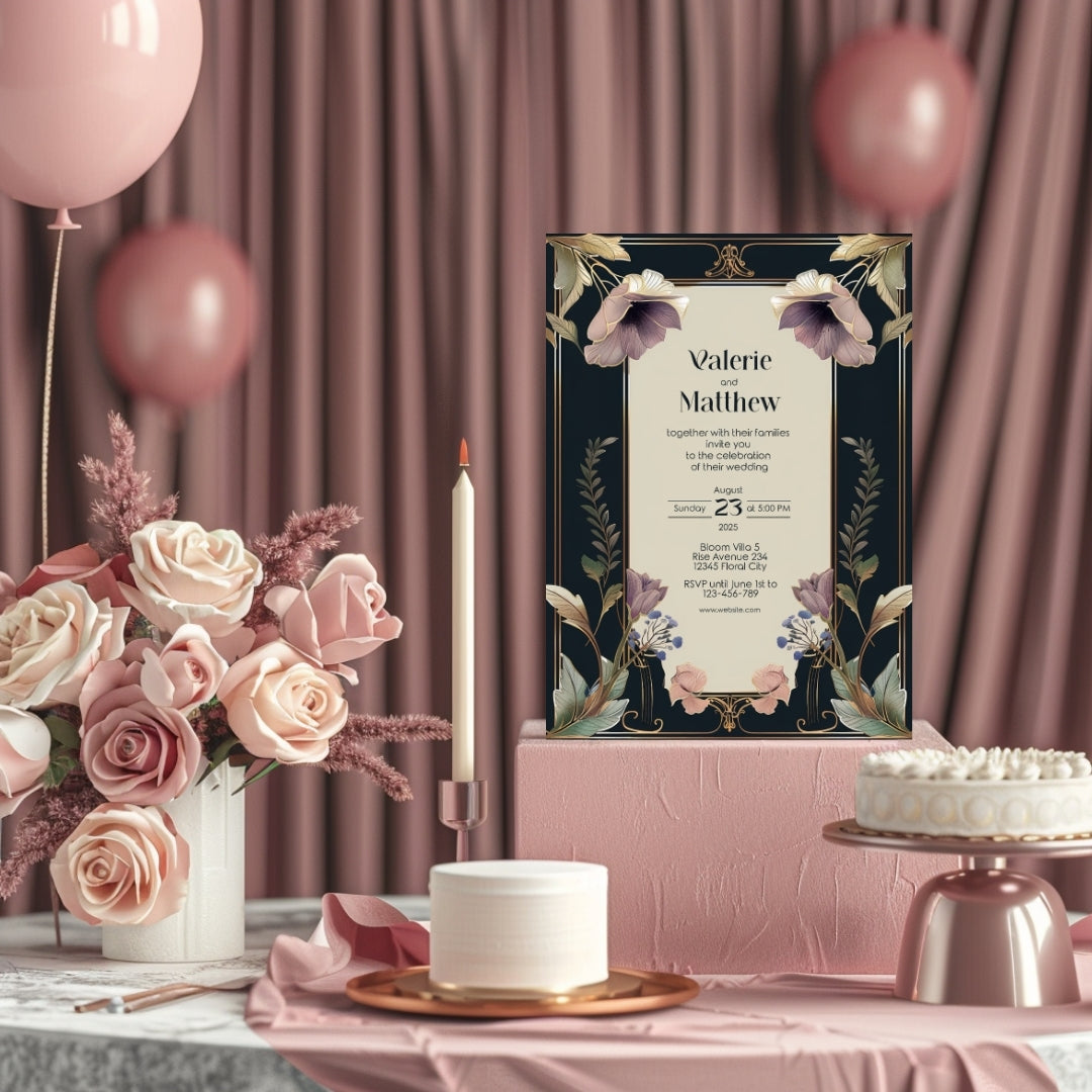 Dark Noble Vintage Floral Wedding Invitation