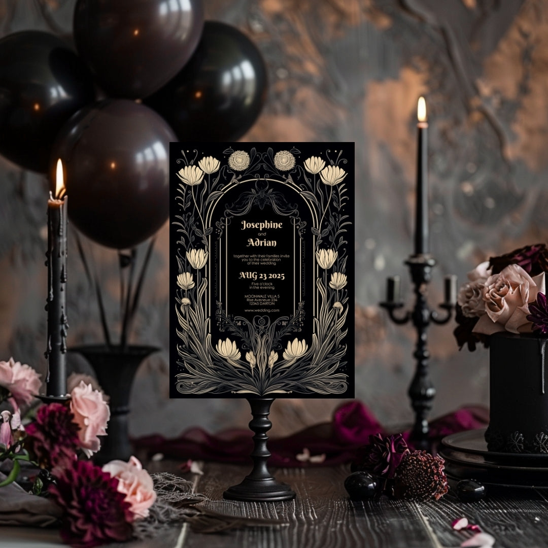 Romantic Floral Gothic Wedding Invitation