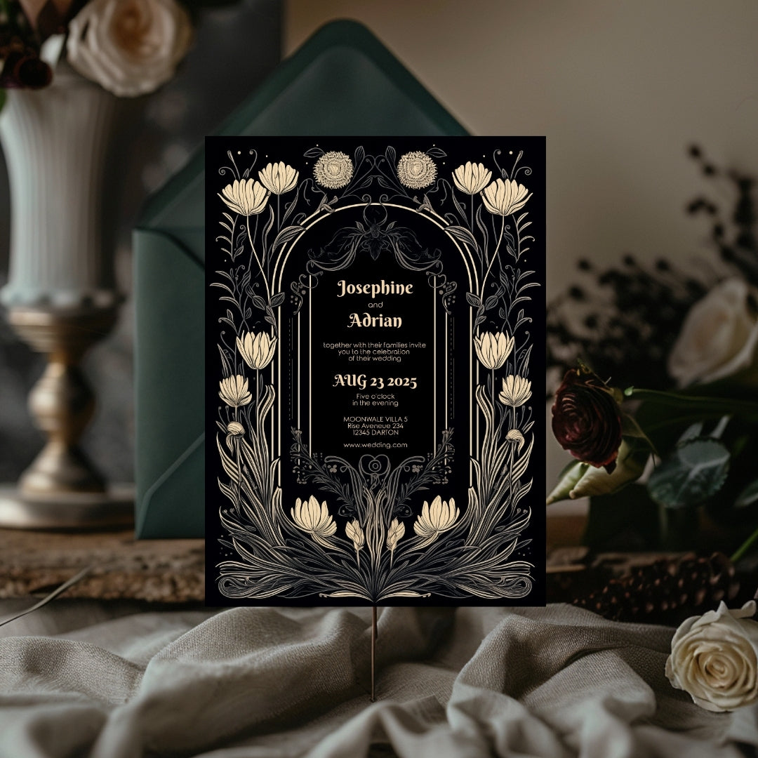 Romantic Floral Gothic Wedding Invitation