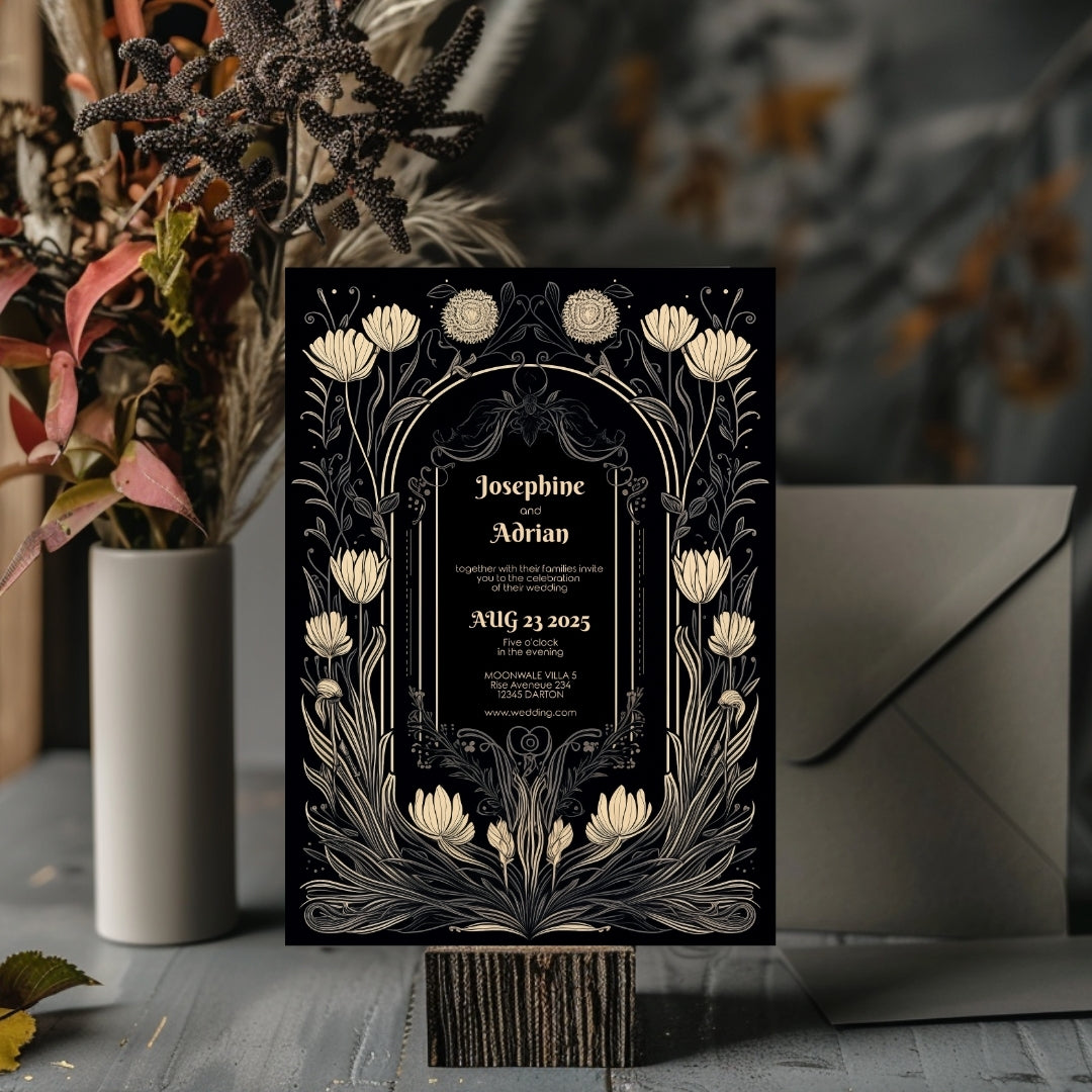 Romantic Floral Gothic Wedding Invitation