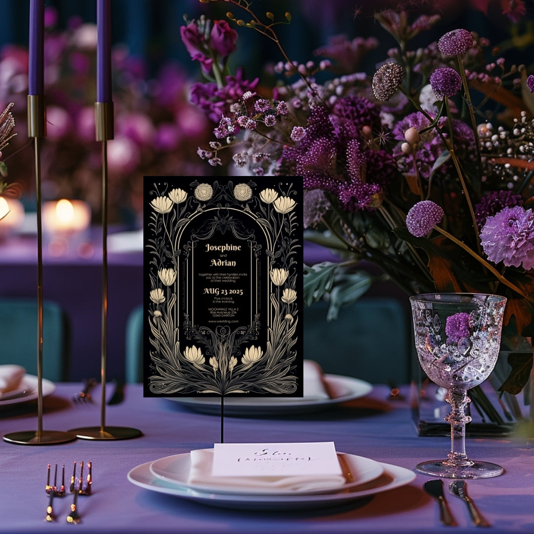 Romantic Floral Gothic Wedding Invitation