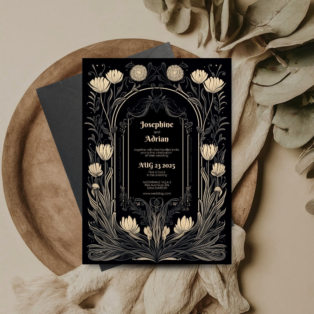 Romantic Floral Gothic Wedding Invitation
