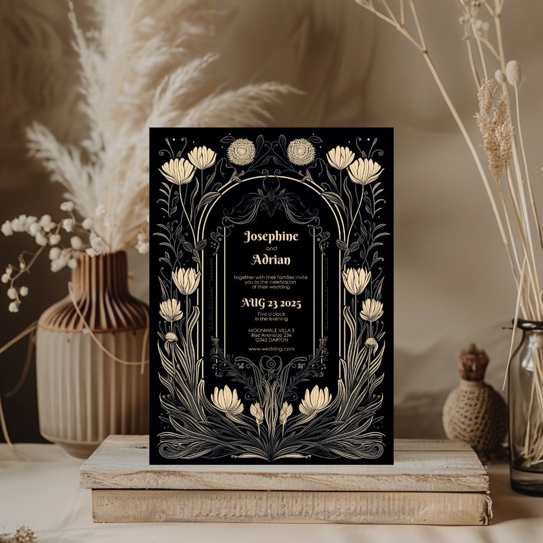 Romantic Floral Gothic Wedding Invitation