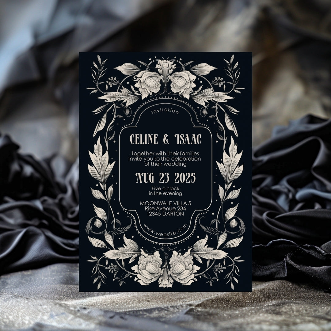 Floral Gothic Crest Wedding Invitation