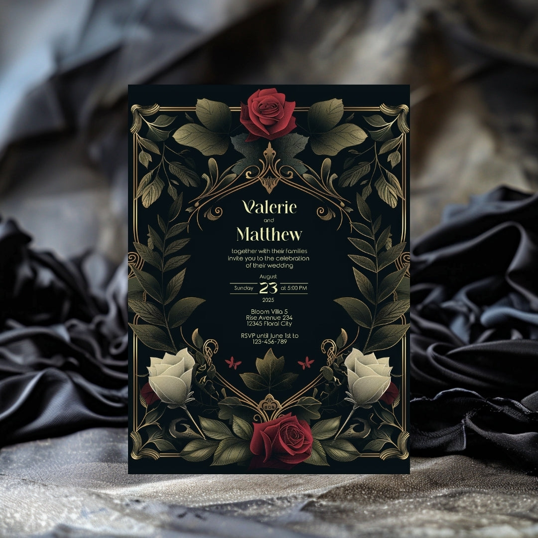 Red Rose Elegance Vintage Wedding Invitation
