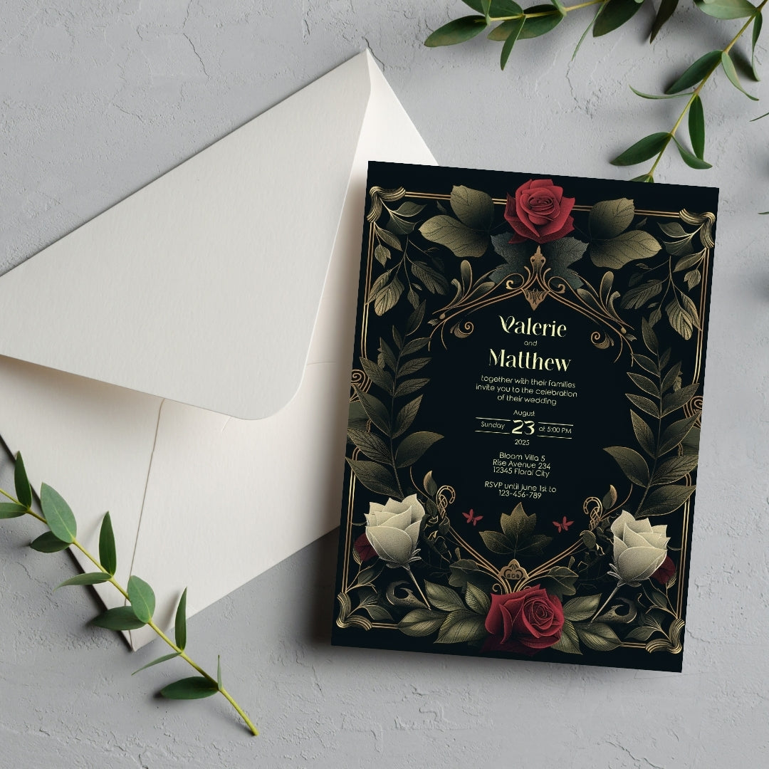 Red Rose Elegance Vintage Wedding Invitation