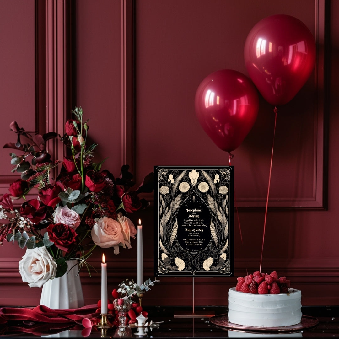 Mystical Gothic Dry Florals Wedding Invitation