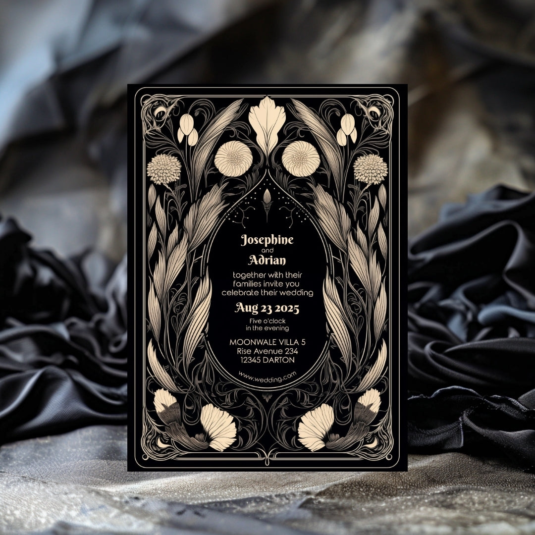Mystical Gothic Dry Florals Wedding Invitation