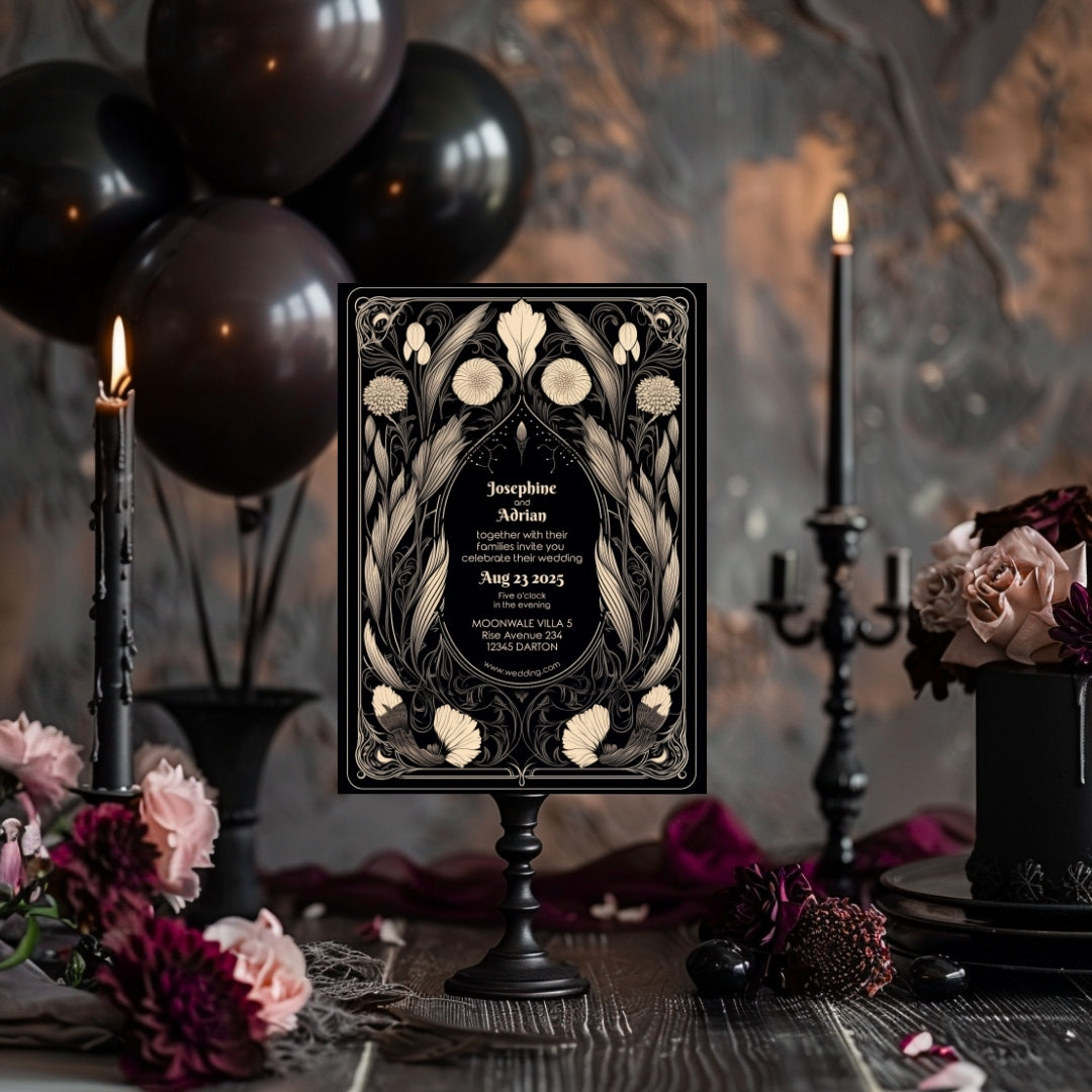 Mystical Gothic Dry Florals Wedding Invitation