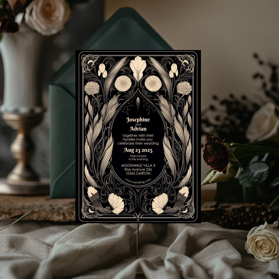 Mystical Gothic Dry Florals Wedding Invitation
