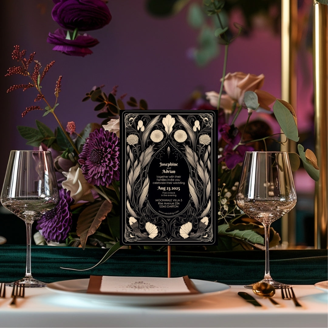 Mystical Gothic Dry Florals Wedding Invitation