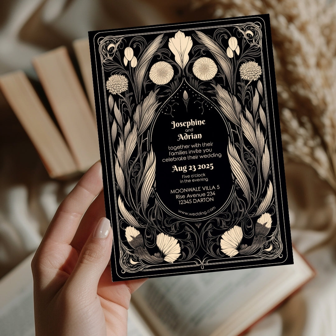 Mystical Gothic Dry Florals Wedding Invitation