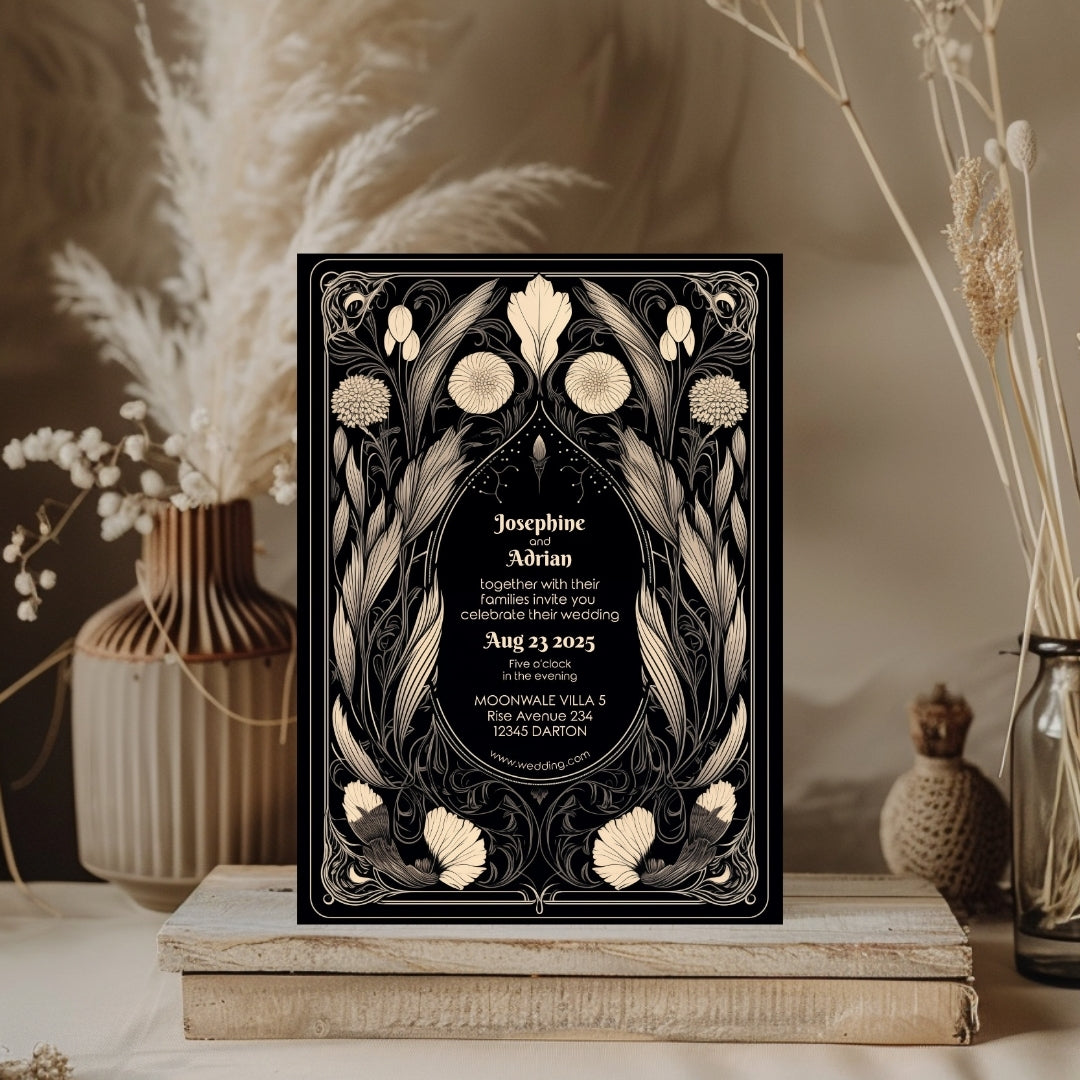 Mystical Gothic Dry Florals Wedding Invitation