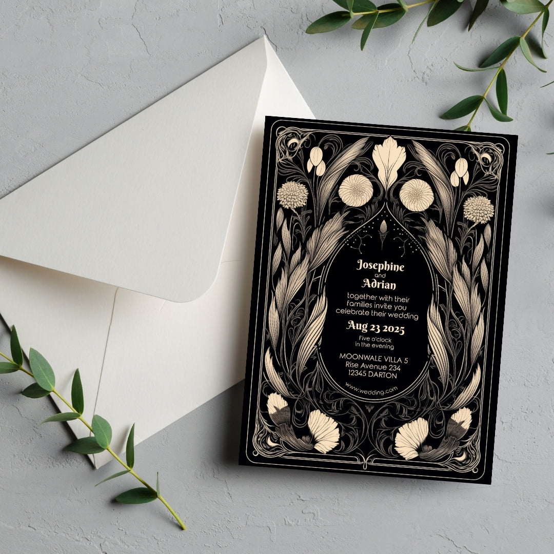 Mystical Gothic Dry Florals Wedding Invitation