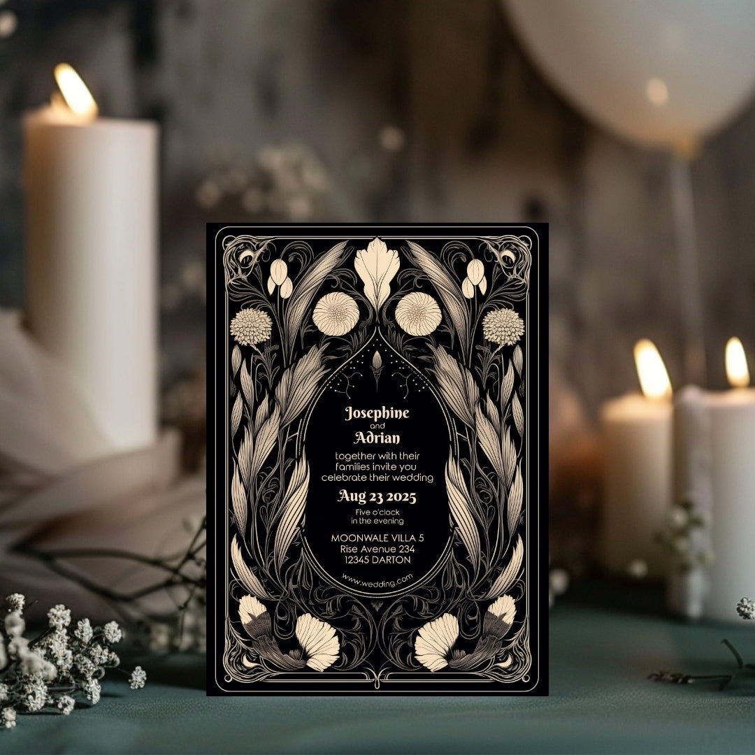 Mystical Gothic Dry Florals Wedding Invitation