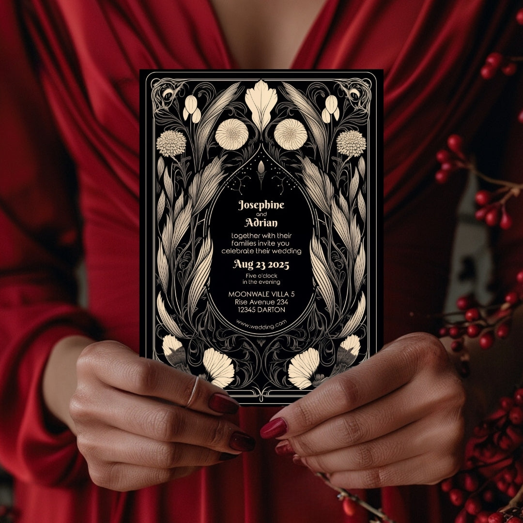 Mystical Gothic Dry Florals Wedding Invitation