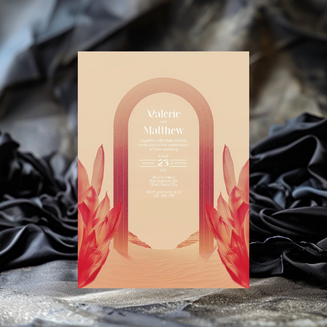 Red Florals Blush Dune Desert Arch Wedding Invitation