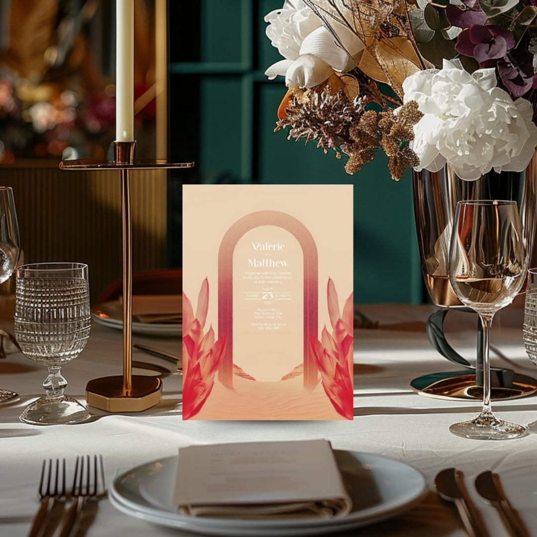 Red Florals Blush Dune Desert Arch Wedding Invitation