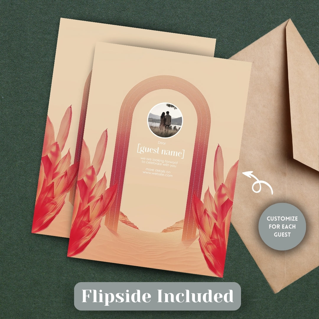 Red Florals Blush Dune Desert Arch Wedding Invitation