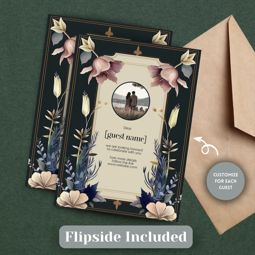 Vintage Royal Floral Frame Elegance Wedding Invitation