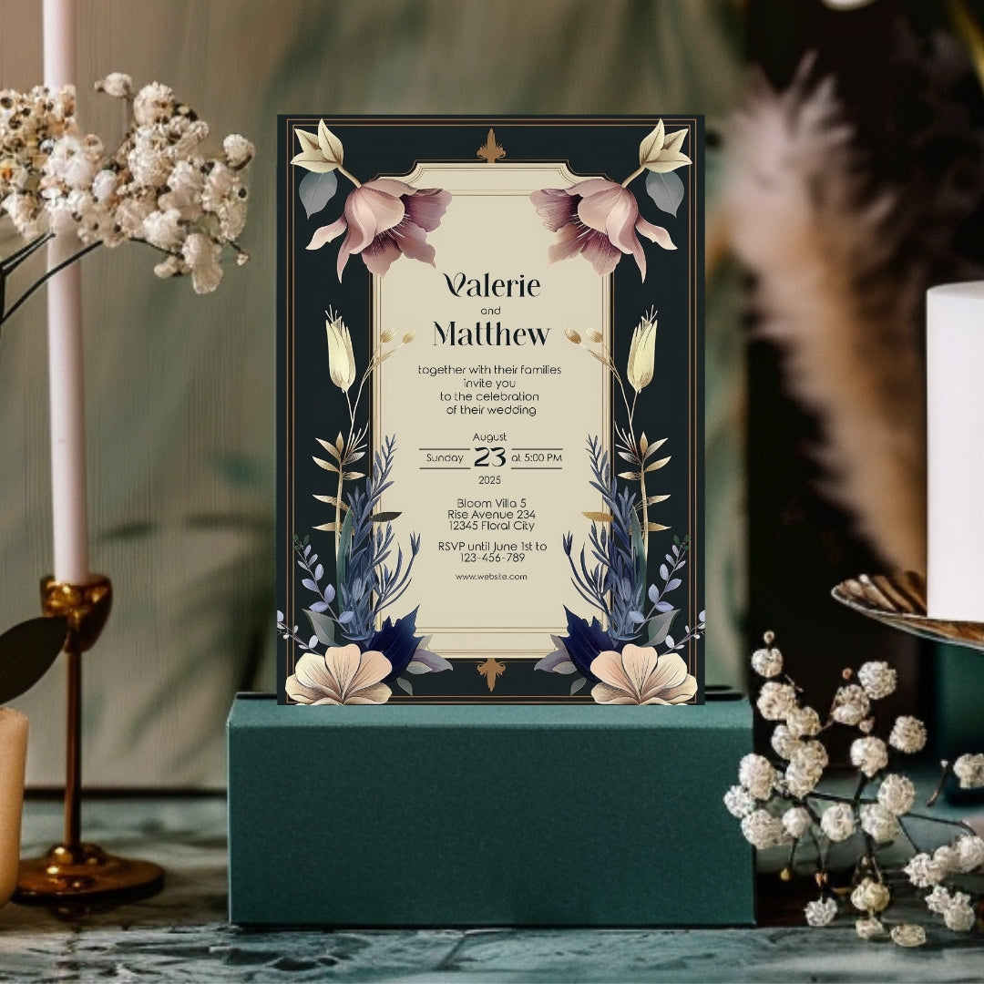 Vintage Royal Floral Frame Elegance Wedding Invitation