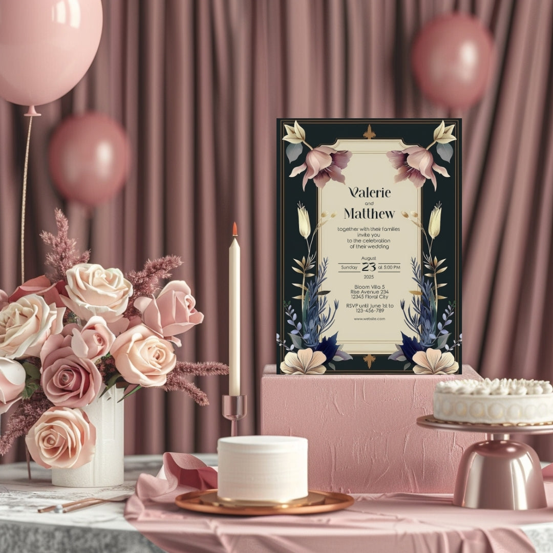 Vintage Royal Floral Frame Elegance Wedding Invitation