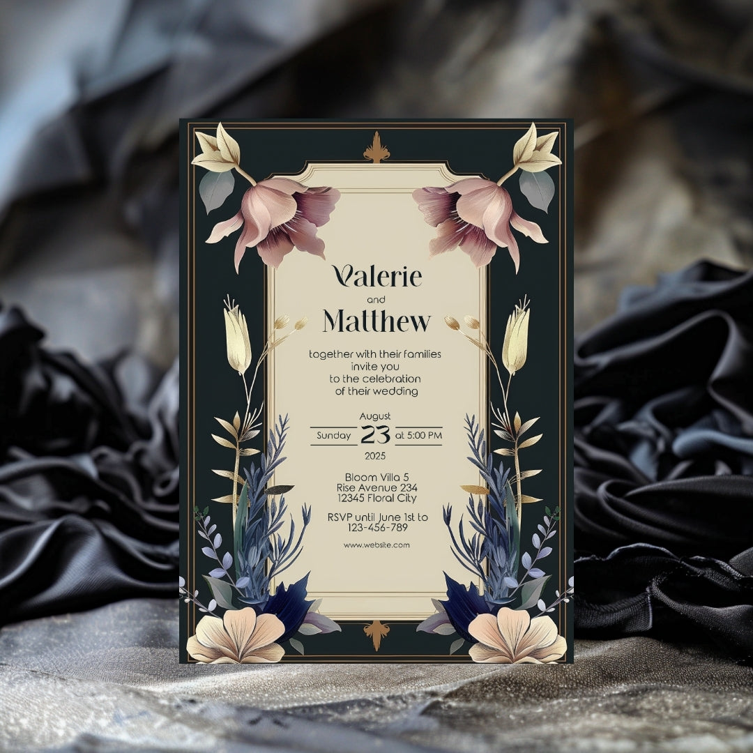 Vintage Royal Floral Frame Elegance Wedding Invitation