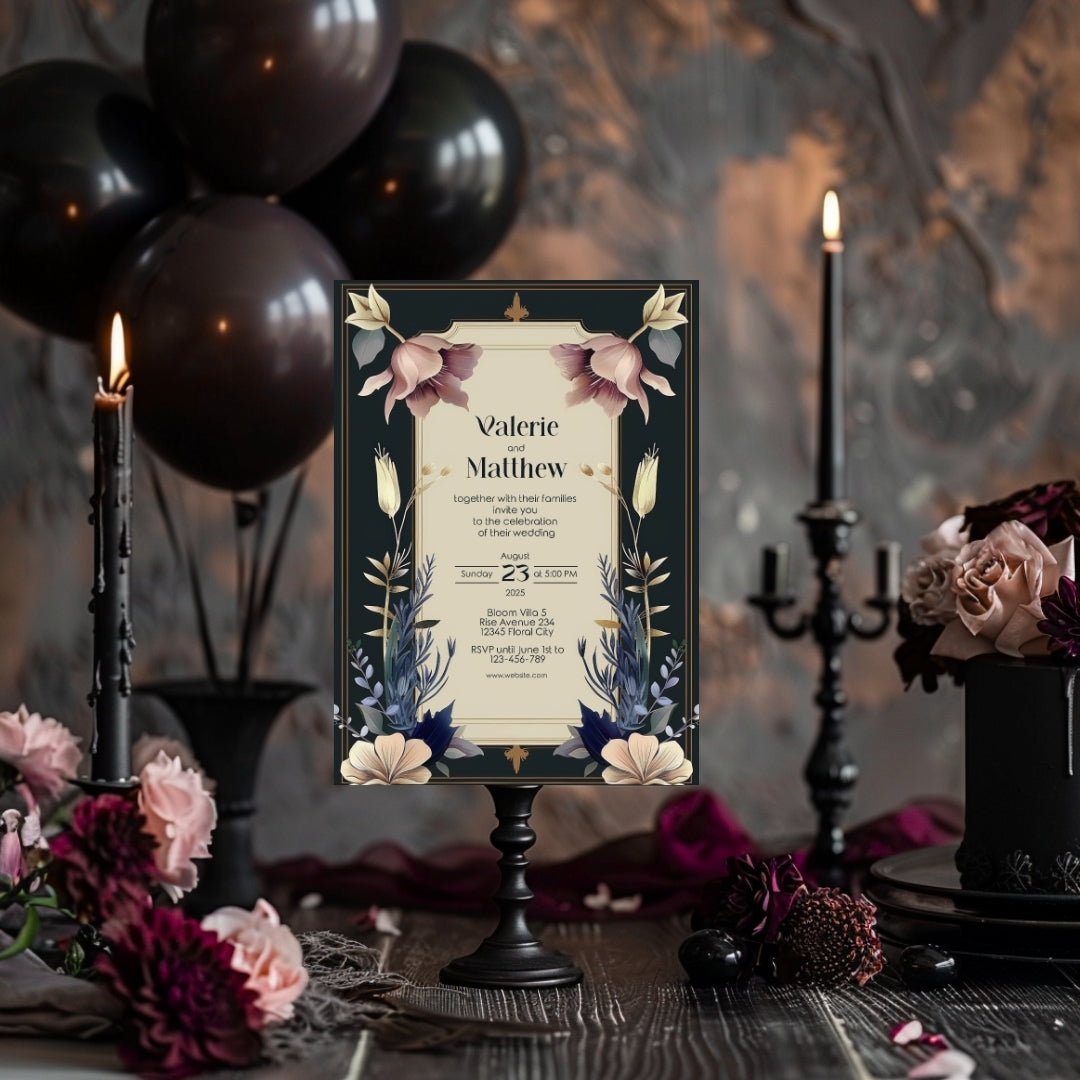 Vintage Royal Floral Frame Elegance Wedding Invitation