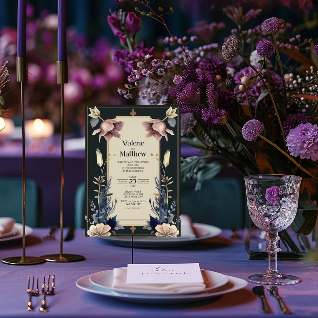 Vintage Royal Floral Frame Elegance Wedding Invitation