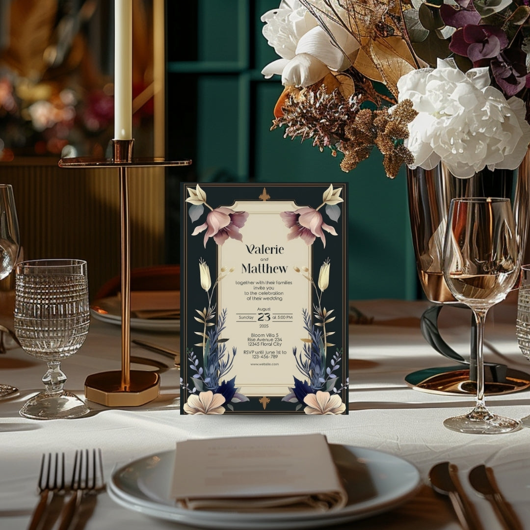 Vintage Royal Floral Frame Elegance Wedding Invitation