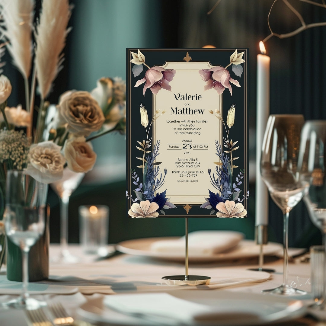 Vintage Royal Floral Frame Elegance Wedding Invitation