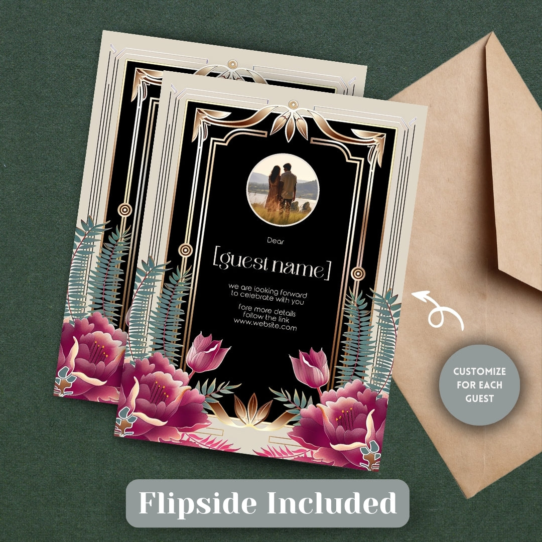 Floral Bouquet Art Deco Wedding Invitation
