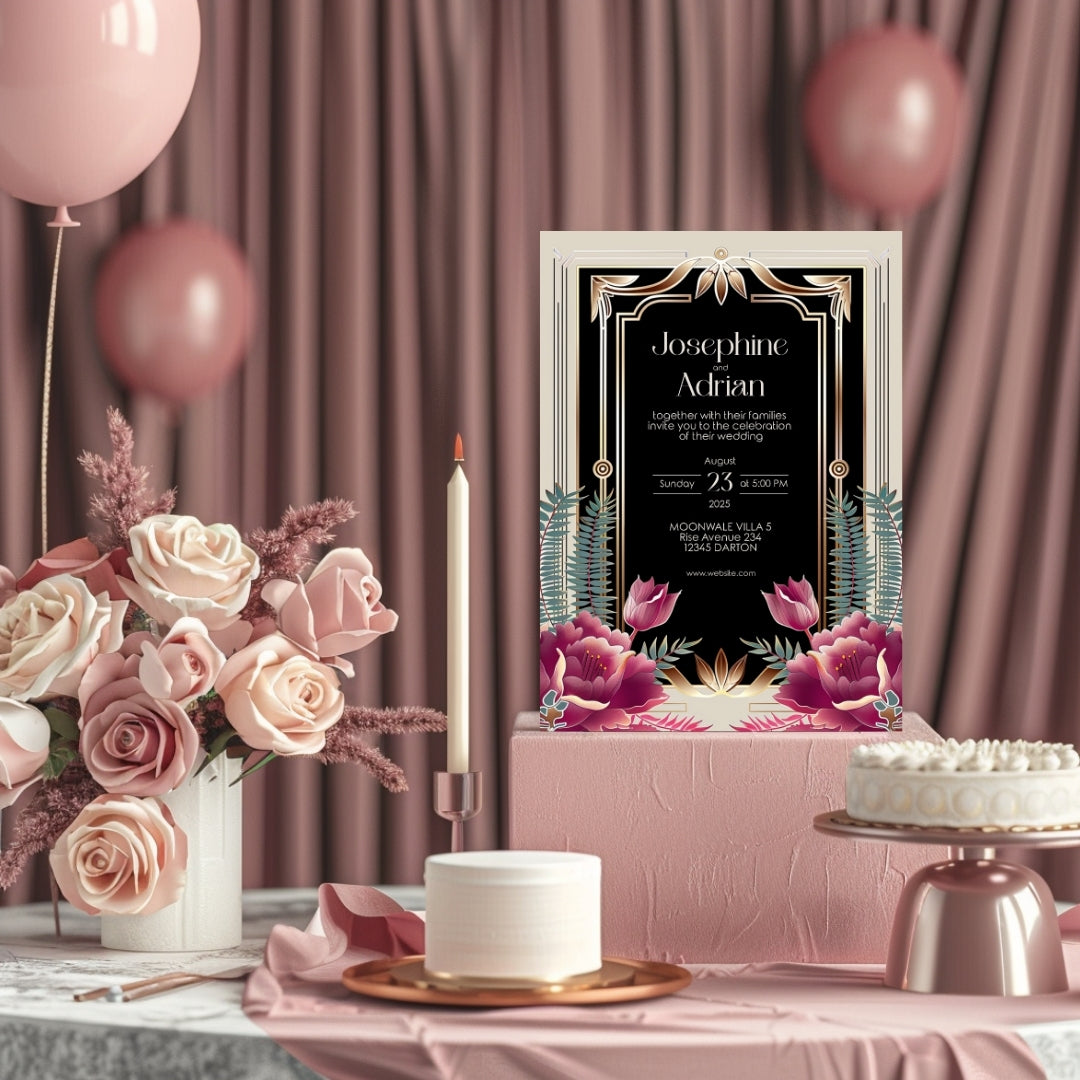 Floral Bouquet Art Deco Wedding Invitation