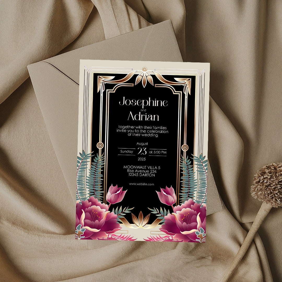 Floral Bouquet Art Deco Wedding Invitation