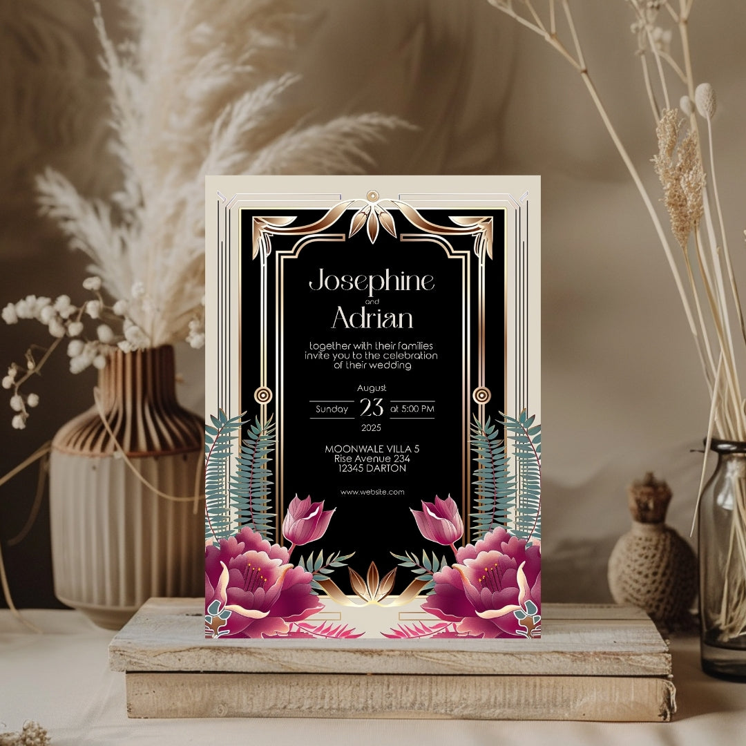 Floral Bouquet Art Deco Wedding Invitation