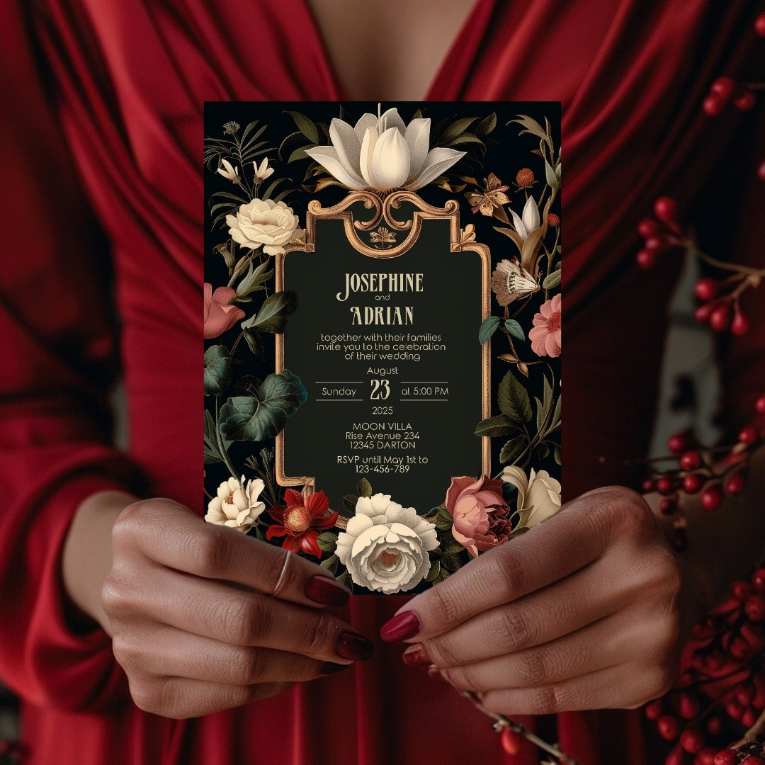 Elegant Vintage Dark Baroque Wedding Invitation